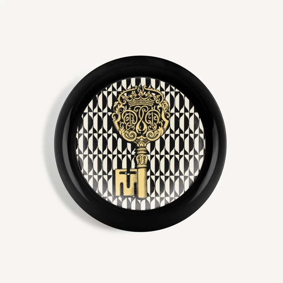 Fornasetti Tray Chiavi And Losanghe Decorative Tray in White, Black & Gold