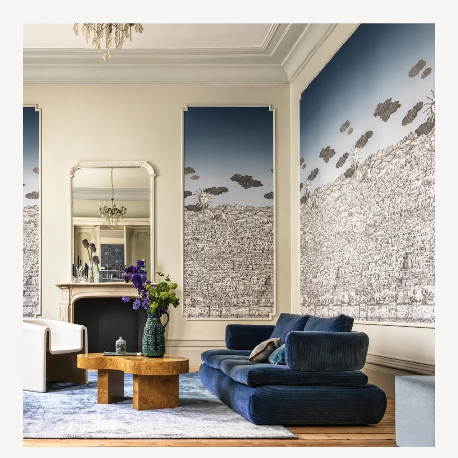 Fornasetti Blue Ombre Sky Wallpaper "Vista Mediterranea" - Luxury Designer Wall Covering