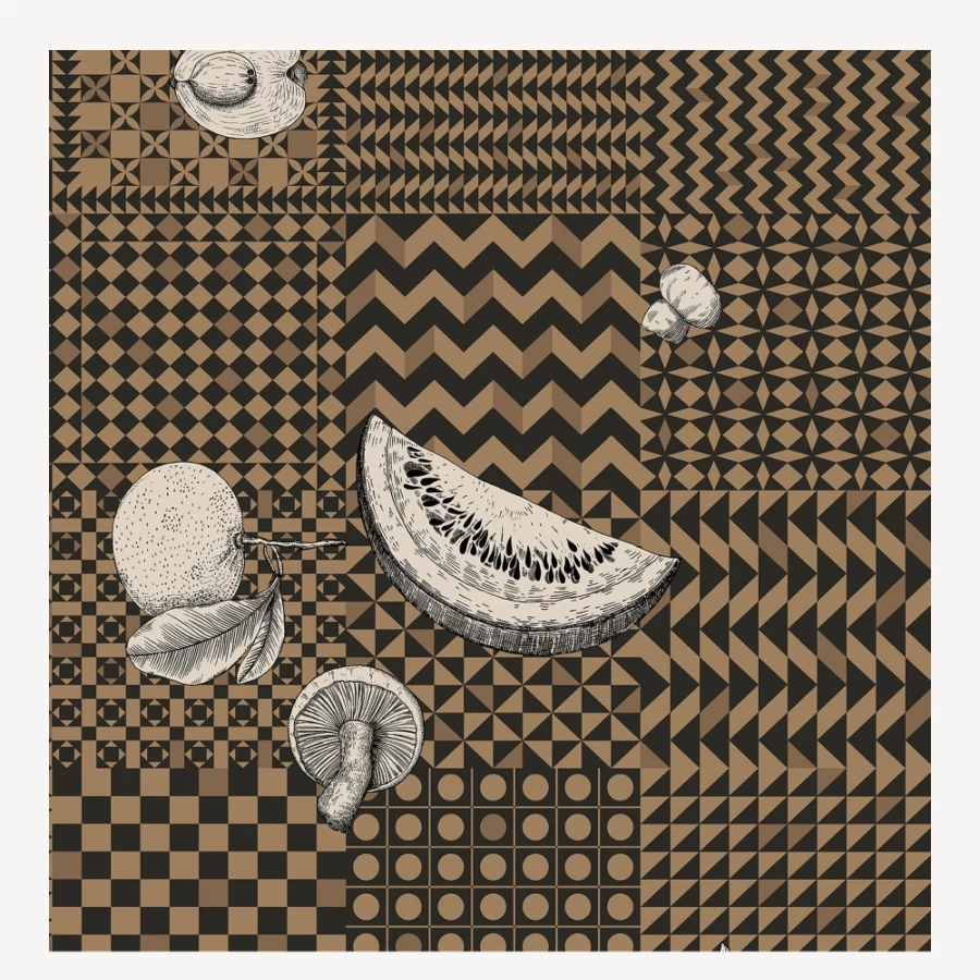Fornasetti Black Frutta E Geometrico Wallpaper - Luxury Italian Design
