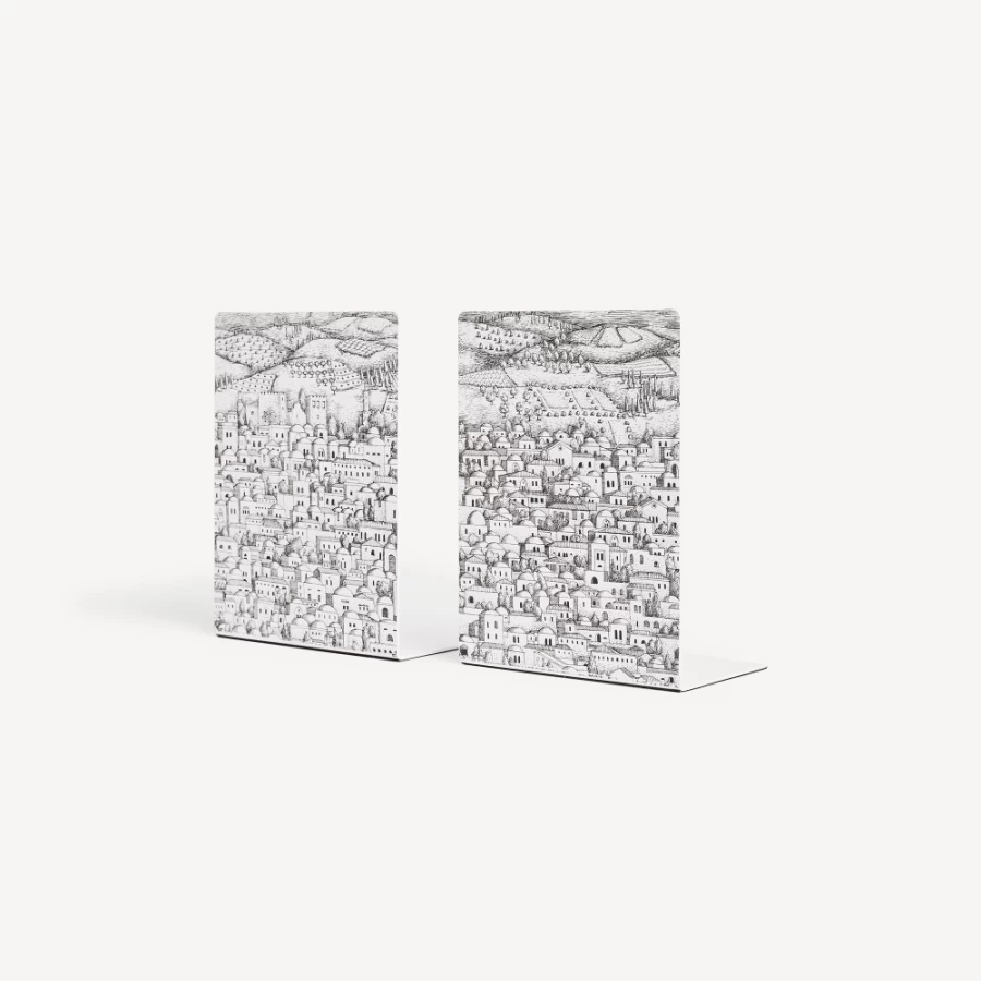 Fornasetti White and Black Gerusalemme Bookends - Decorative Book Holders