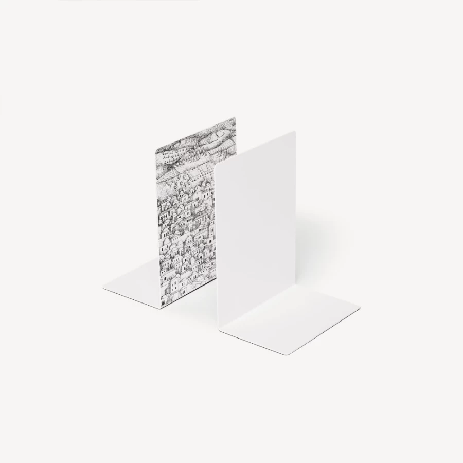 Fornasetti White and Black Gerusalemme Bookends - Decorative Book Holders