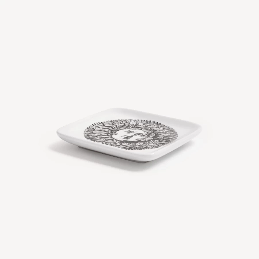 Fornasetti White and Black Re Sole Ashtray - Decorative Ceramic Collectible