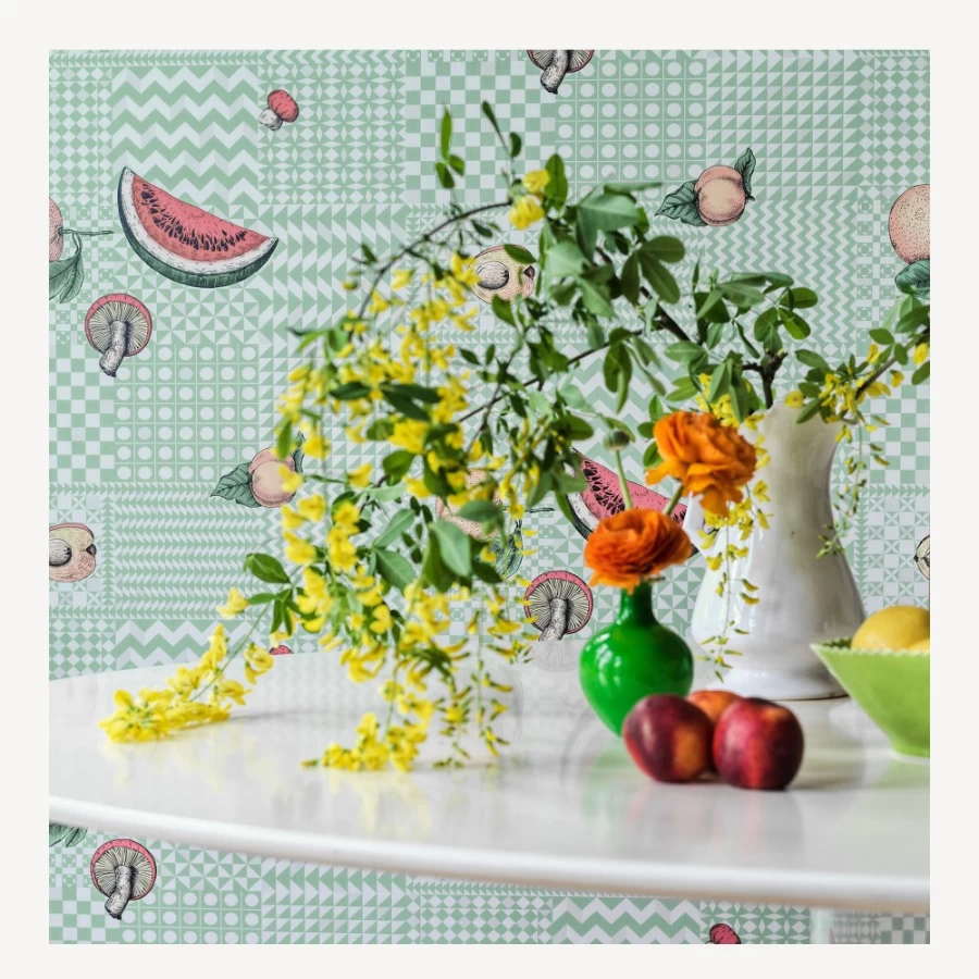 Fornasetti Pastel Wallpaper Frutta E Geometrico Design