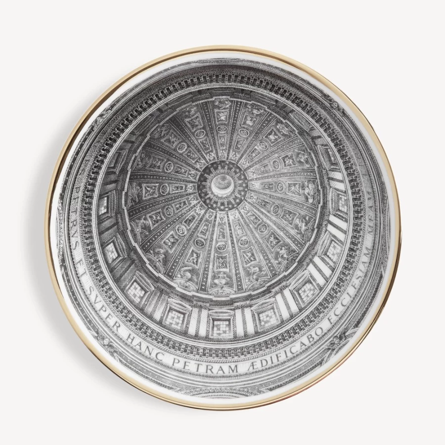 Fornasetti White Black Gold Plate Cupola San Pietro Decorative Collectible