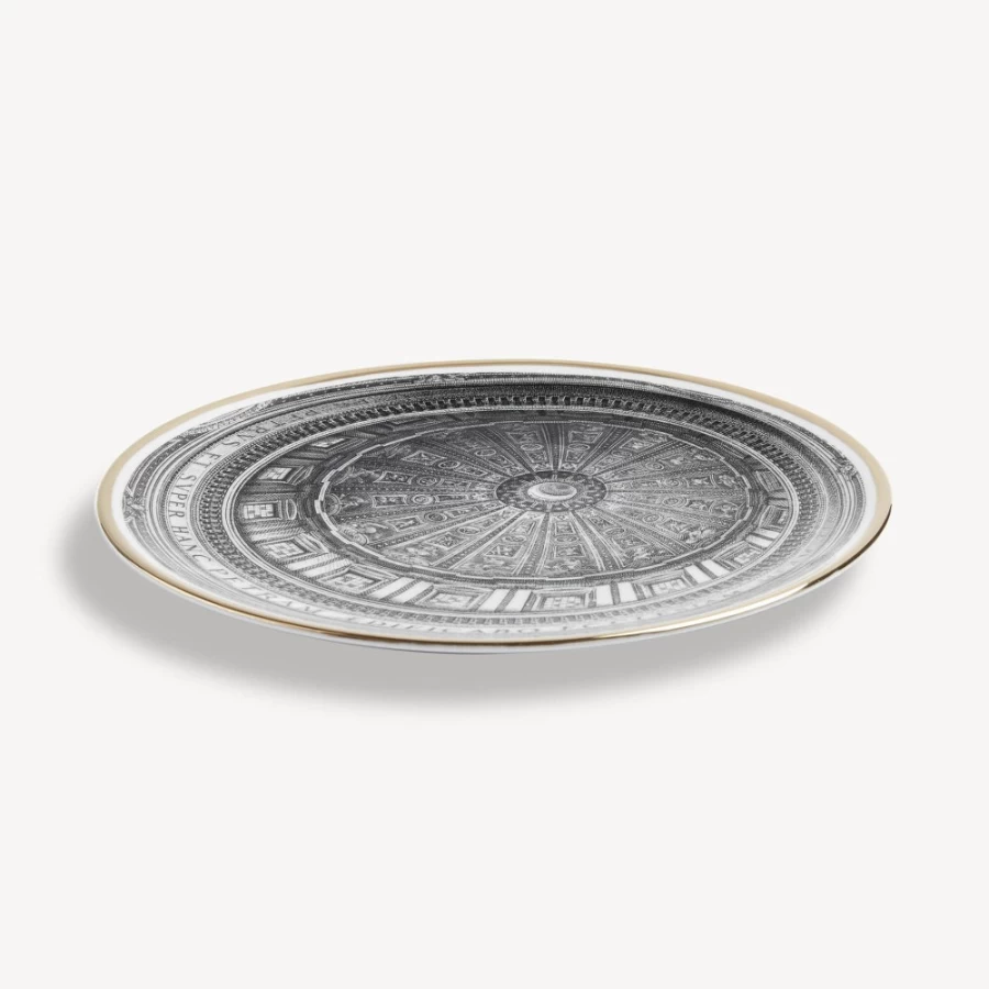 Fornasetti White Black Gold Plate Cupola San Pietro Decorative Collectible