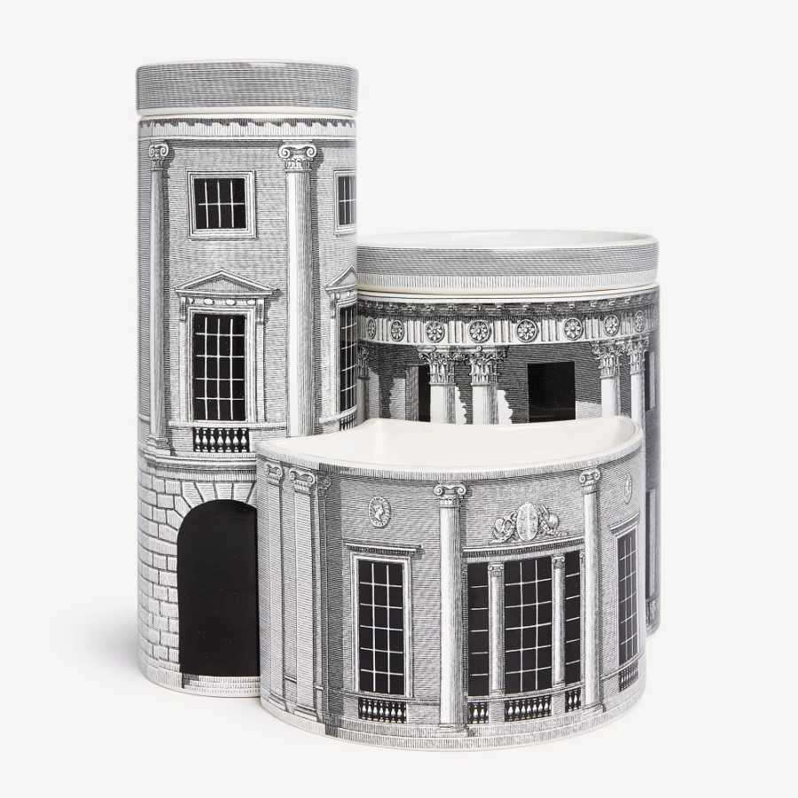 Fornasetti Set Of Three White Black Scented Candles - Decor Architettura - Fragrance Immaginazione