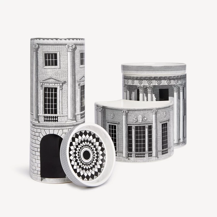 Fornasetti Set Of Three White Black Scented Candles - Decor Architettura - Fragrance Immaginazione