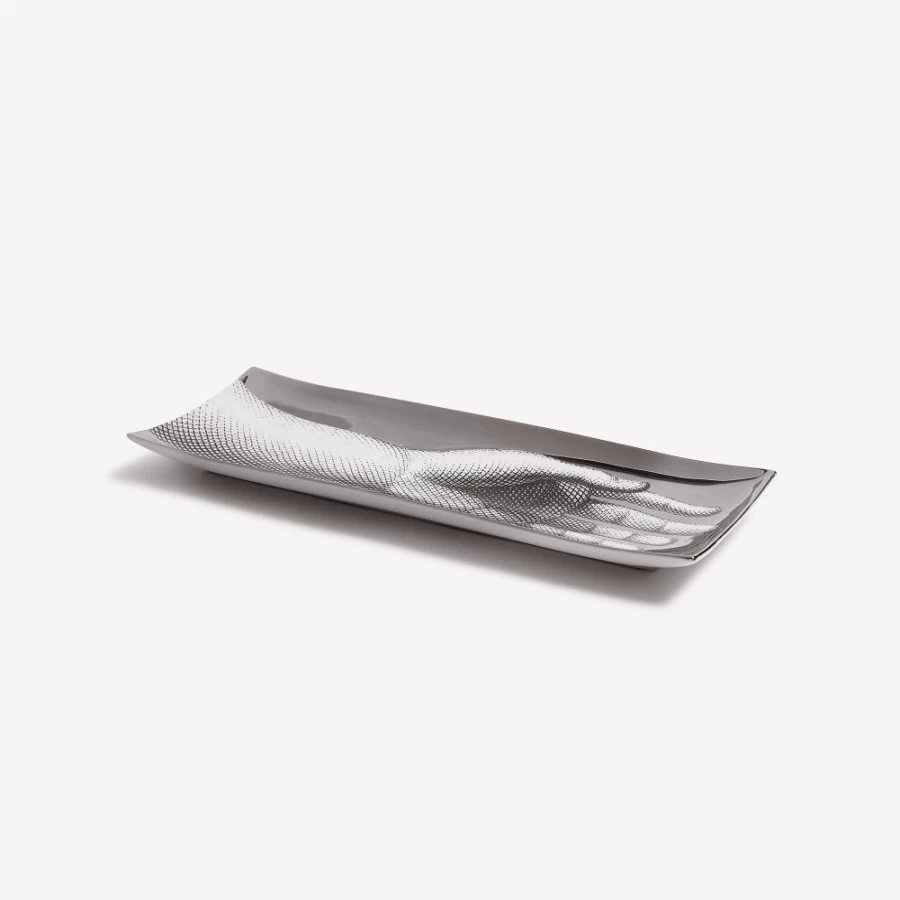 Fornasetti Rectangular Tray in White, Black & Platinum - Mano Design Decorative Serving Tray