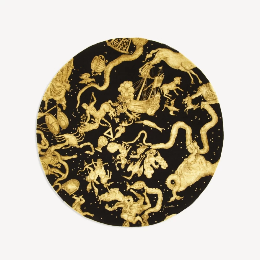 Fornasetti Black/Gold Oriental Hemisphere Rug - Luxury Designer Home Decor