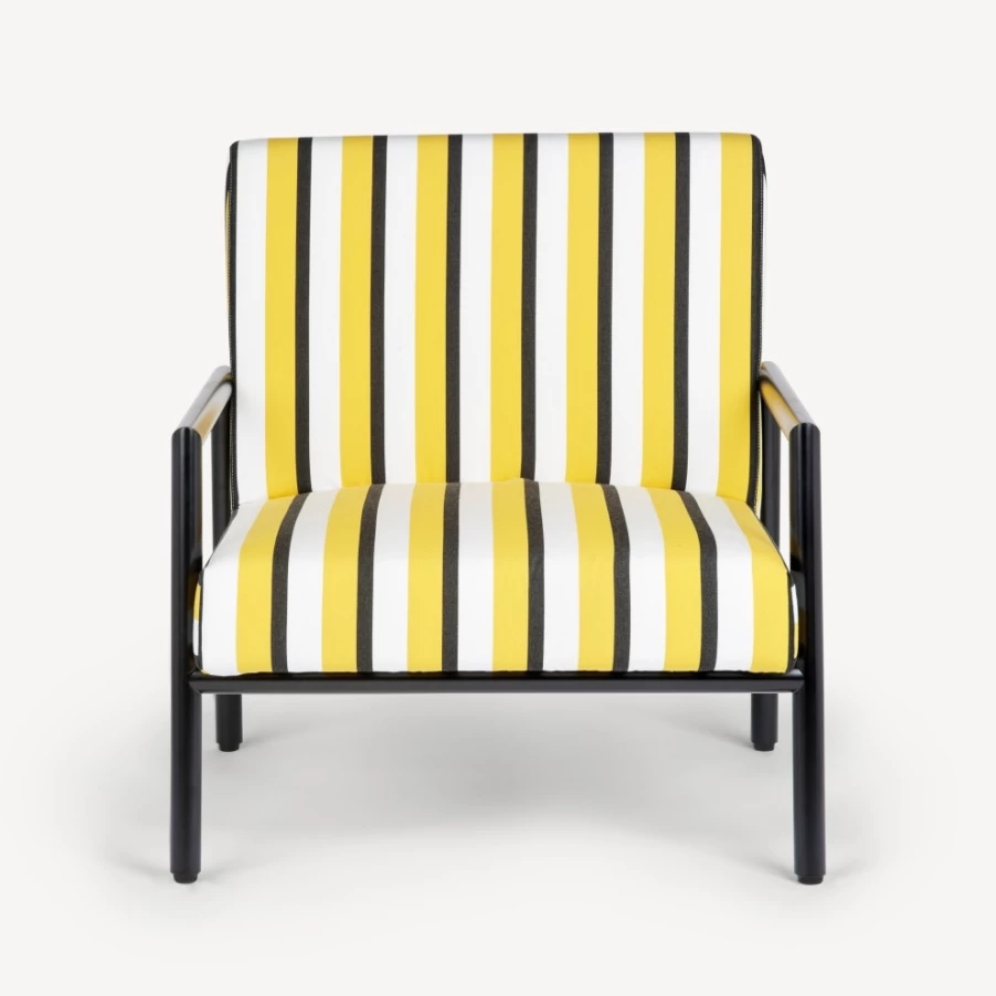 Fornasetti Rigato Outdoor Armchair in Yellow, White & Black - Modern Garden Lounge Chair