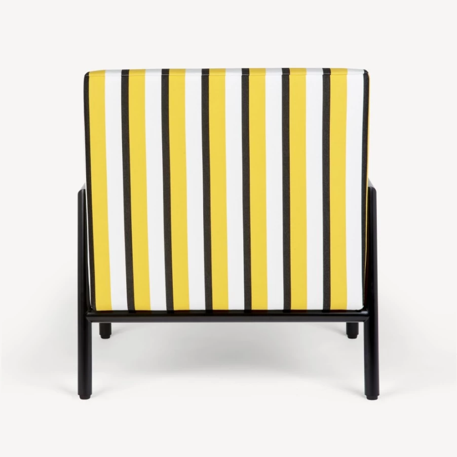 Fornasetti Rigato Outdoor Armchair in Yellow, White & Black - Modern Garden Lounge Chair