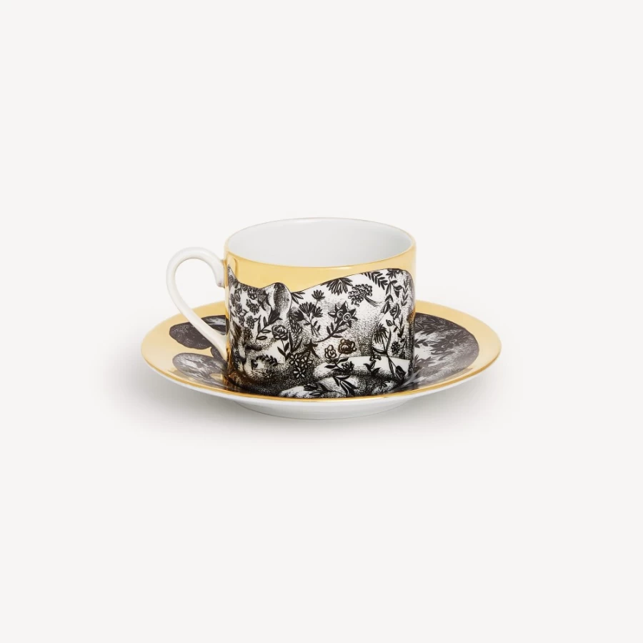 Fornasetti White Black Gold Fiorato High Fidelity Tea Cup