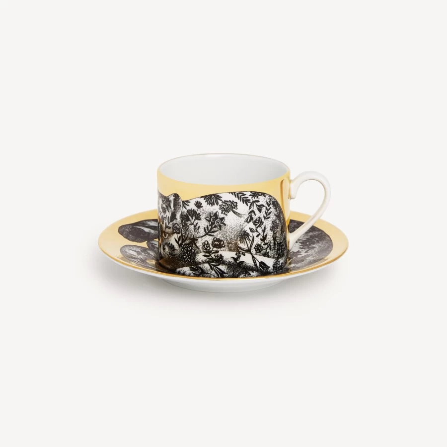Fornasetti White Black Gold Fiorato High Fidelity Tea Cup