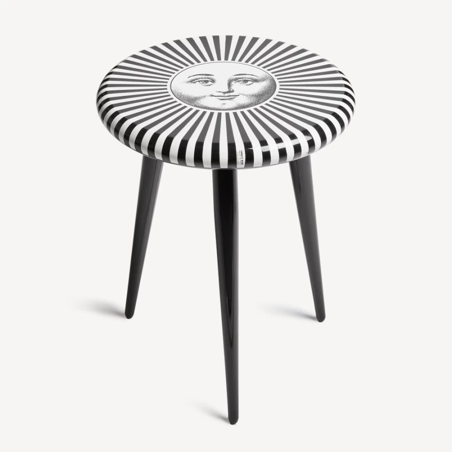 Fornasetti Stool Sole Raggiante - White and Black Designer Footstool