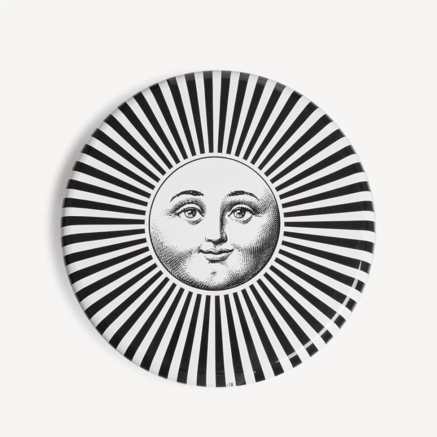 Fornasetti Stool Sole Raggiante - White and Black Designer Footstool