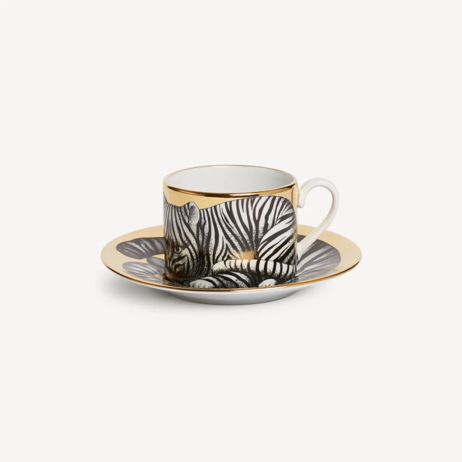 Fornasetti Tigrato Tea Cup - High Fidelity Ceramic White Black Gold Collectible