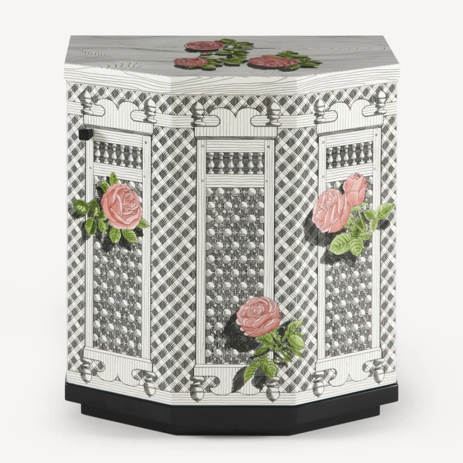 Fornasetti Multicolour Polyhedric Night Stand with Rose Design - Musciarabia Collection