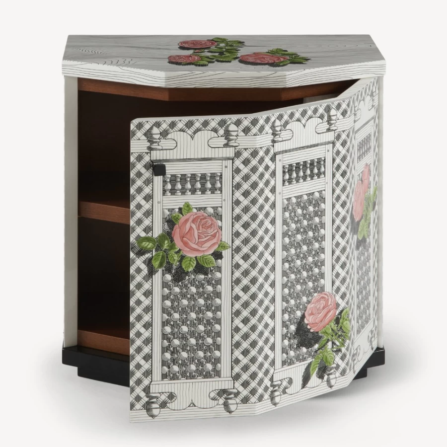 Fornasetti Multicolour Polyhedric Night Stand with Rose Design - Musciarabia Collection