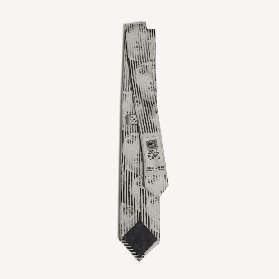 Fornasetti Tie "Tema E Variazioni N.34" in White and Black - Classic Designer Necktie