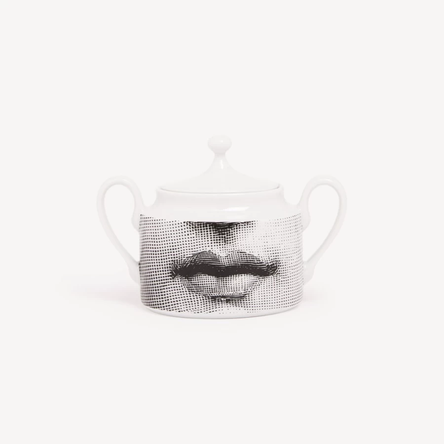 Fornasetti White and Black Sugar Bowl "Tema E Variazioni" - Decorative Ceramic Collectible