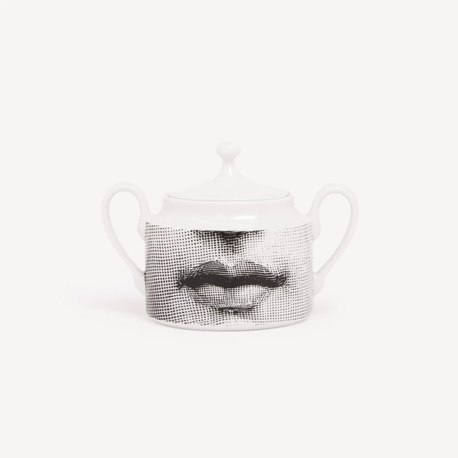 Fornasetti White and Black Sugar Bowl "Tema E Variazioni" - Decorative Ceramic Collectible