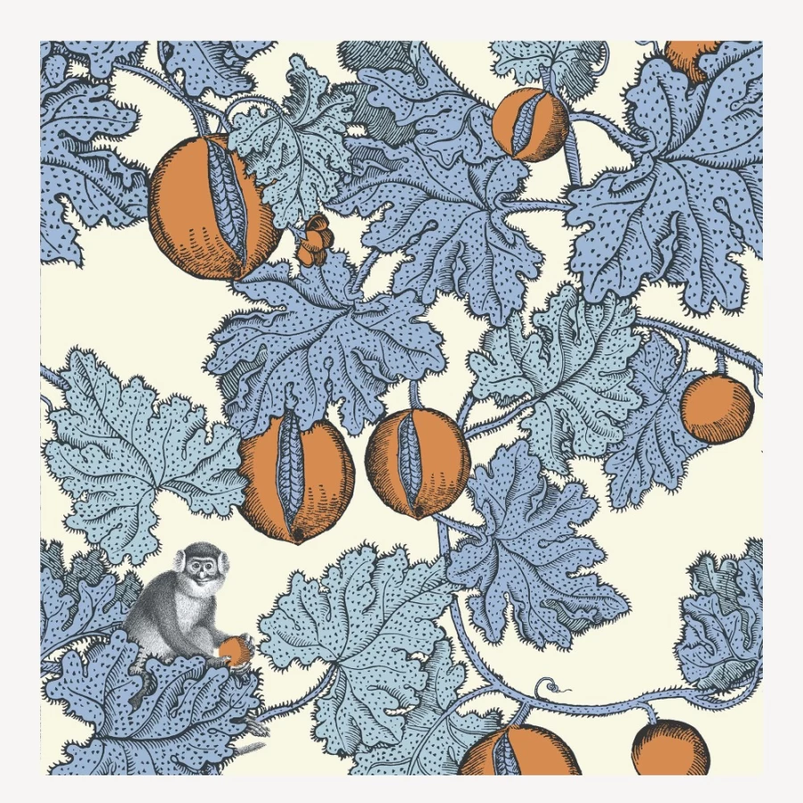 Fornasetti Cerulean and Orange Wallpaper "Frutto Proibito" Collection