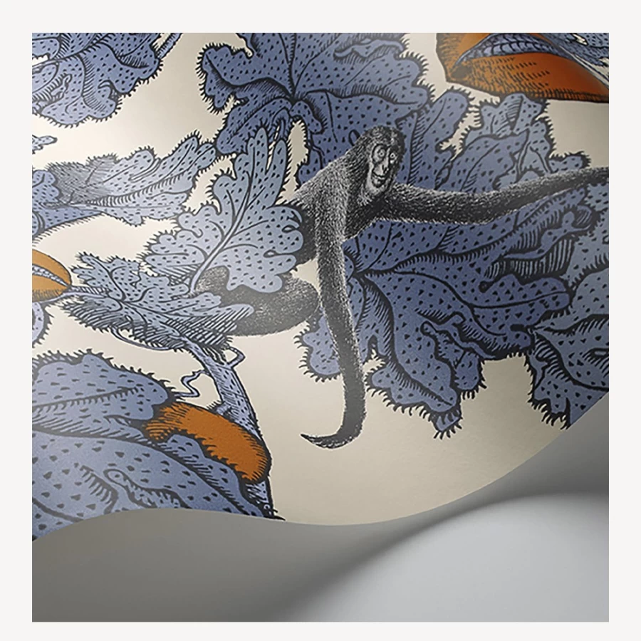 Fornasetti Cerulean and Orange Wallpaper "Frutto Proibito" Collection