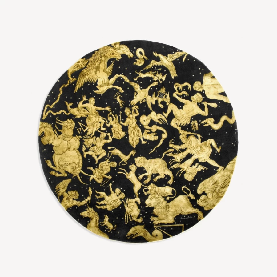Fornasetti Black and Gold Western Hemisphere Rug - Luxury Designer Home Decor