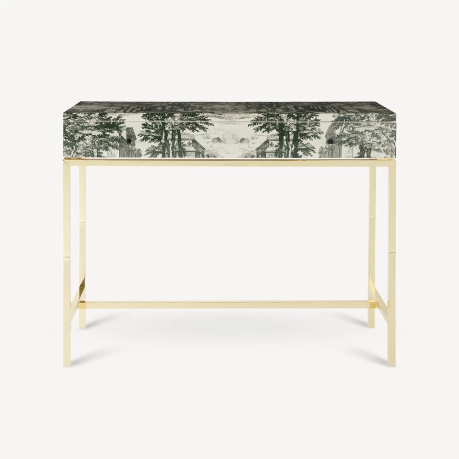 Fornasetti Green Ivory Giardino Settecentesco Console Table with Drawer