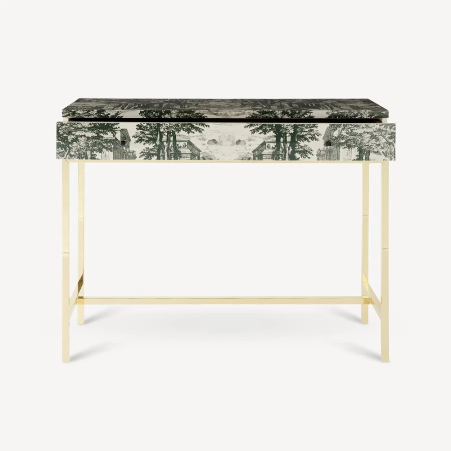Fornasetti Green Ivory Giardino Settecentesco Console Table with Drawer