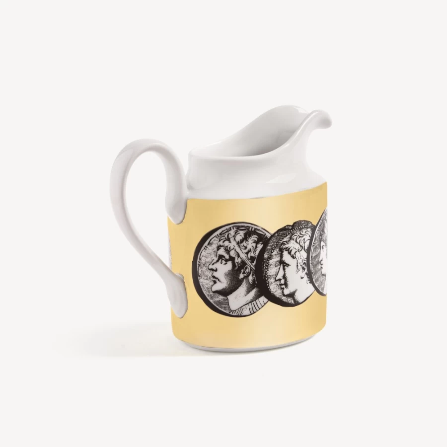 Fornasetti Cammei Milk Jug in White, Black, and Gold - Decorative Ceramic Pitcher