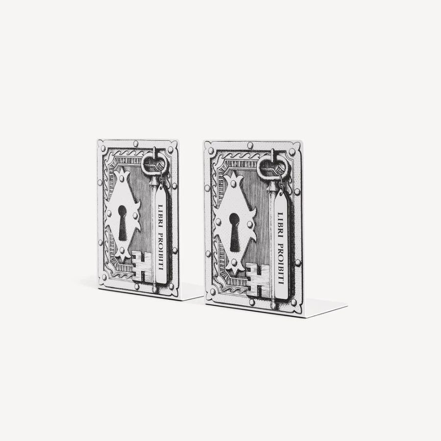 Fornasetti White and Black Bookends Libri Proibiti - Decorative Designer Book Holders