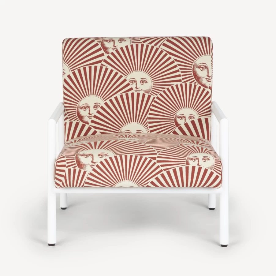 Fornasetti Outdoor Armchair Soli A Ventaglio in Rust, Ecru & White - Premium Garden Lounge Chair