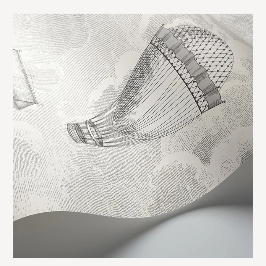 Fornasetti Wallpaper Macchine Volanti 2-Roll Set in Soot & Snow - Premium Italian Design