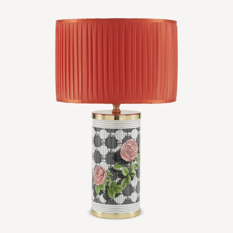 Fornasetti Rosso Pleated Semi-Cylindrical Lampshade - Elegant Fabric Design