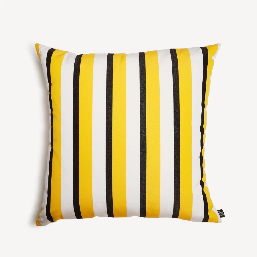 Fornasetti Rigato Outdoor Cushion in Yellow, White & Black - Water-Resistant Luxury Pillow for Patio, Garden & Poolside