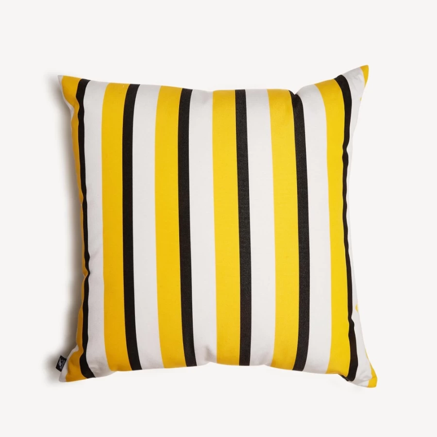 Fornasetti Rigato Outdoor Cushion in Yellow, White & Black - Water-Resistant Luxury Pillow for Patio, Garden & Poolside