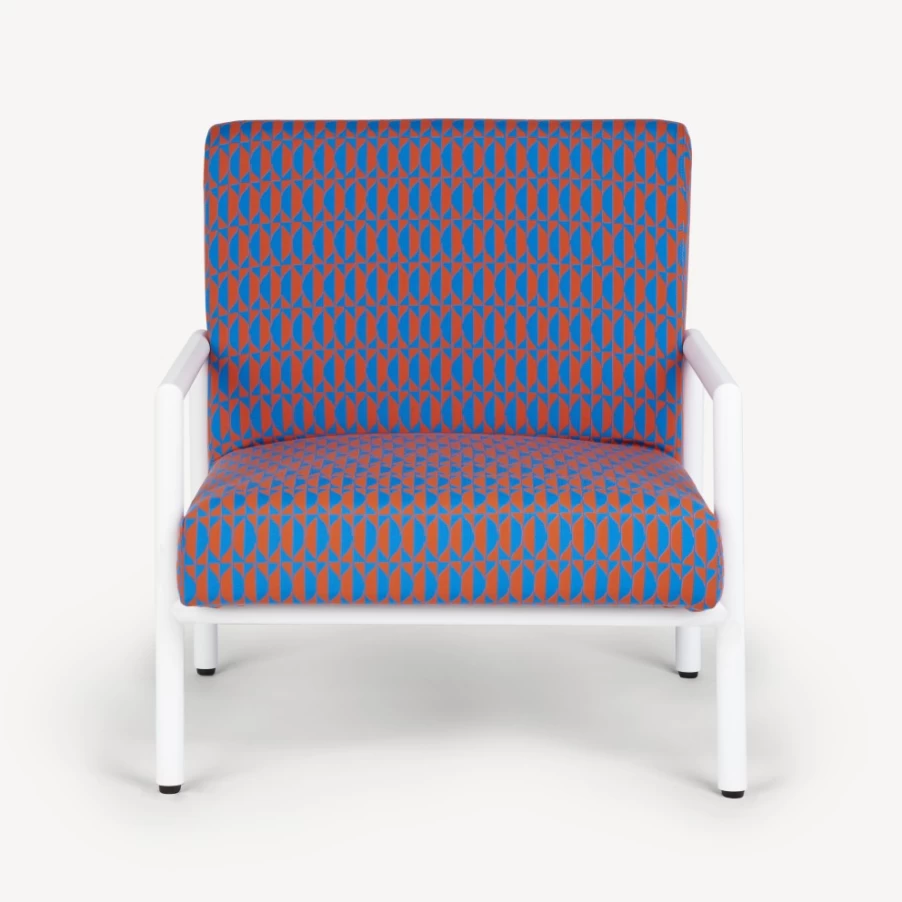 Fornasetti Losanghe Outdoor Armchair in Turquoise, Orange & White - Modern Garden Lounge Chair