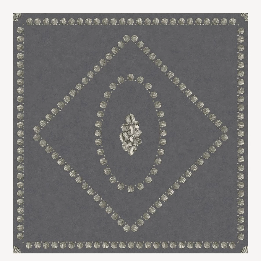 Fornasetti Conchiglie Wallpaper in Soft Gold On Charcoal - Luxury Designer Wall Covering