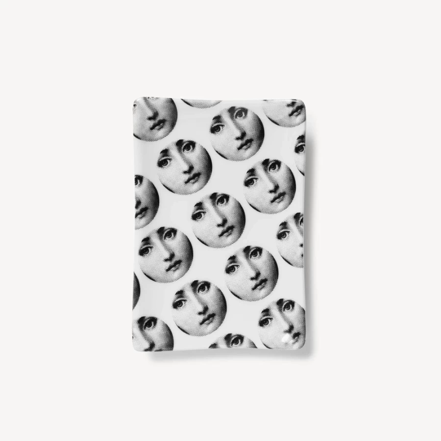 Fornasetti Rectangular White and Black Ashtray Tema E Variazioni N.197