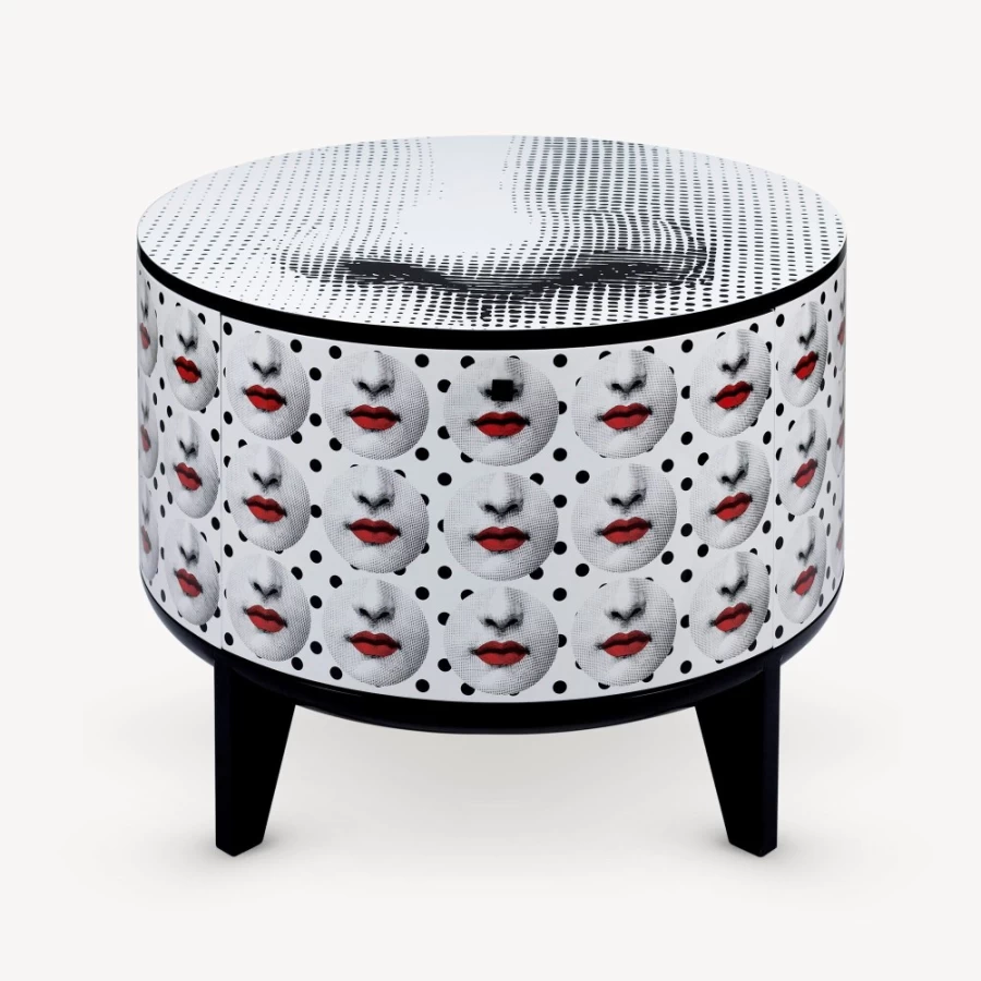 Fornasetti Tamburo Table in White, Black, and Red - Comme Des Garçons Inspired Design