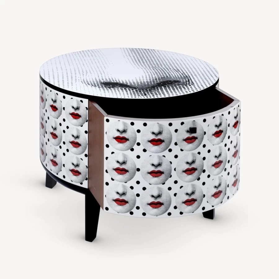 Fornasetti Tamburo Table in White, Black, and Red - Comme Des Garçons Inspired Design