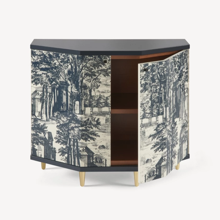 Fornasetti Blue Ivory Small Cabinet Polyhedric Giardino Settecentesco Collectible Design Piece