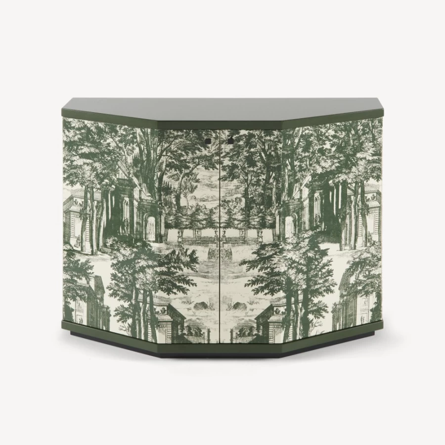 Fornasetti Green Ivory Small Cabinet Polyhedric Giardino Settecentesco Decor