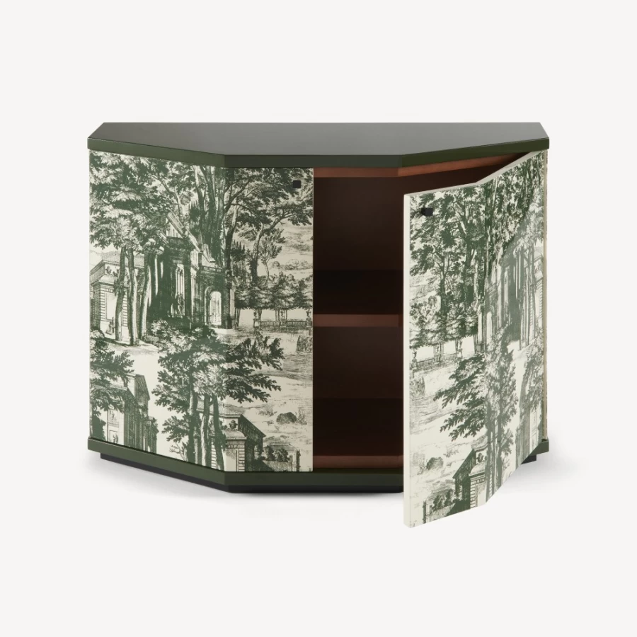 Fornasetti Green Ivory Small Cabinet Polyhedric Giardino Settecentesco Decor