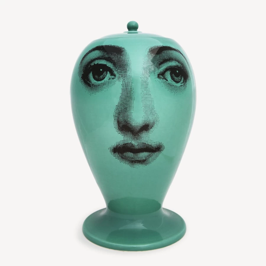 Fornasetti Green and Black Buongiorno/Buonanotte Ceramic Vase