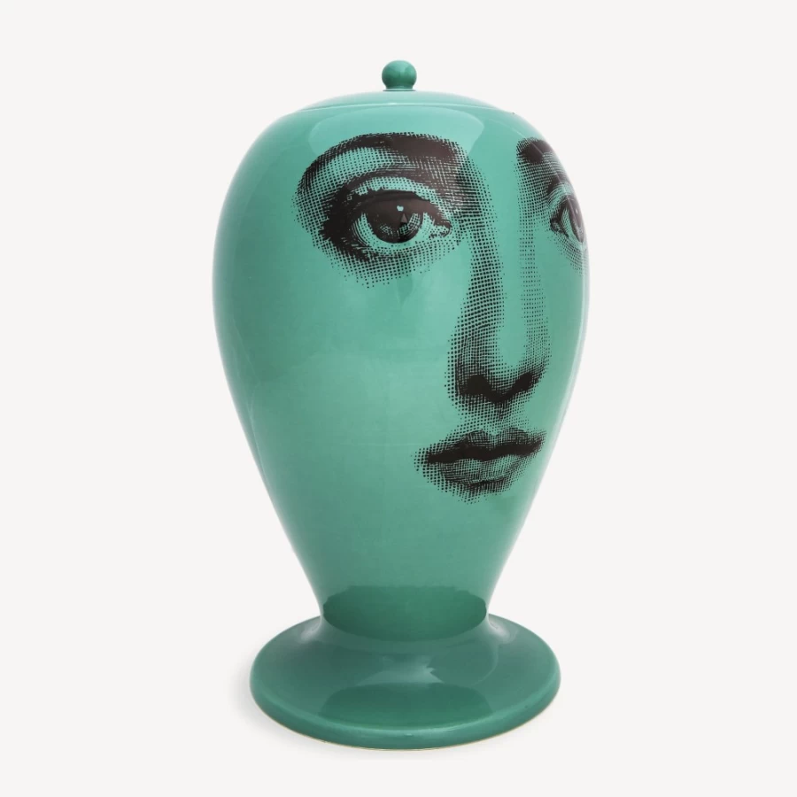Fornasetti Green and Black Buongiorno/Buonanotte Ceramic Vase