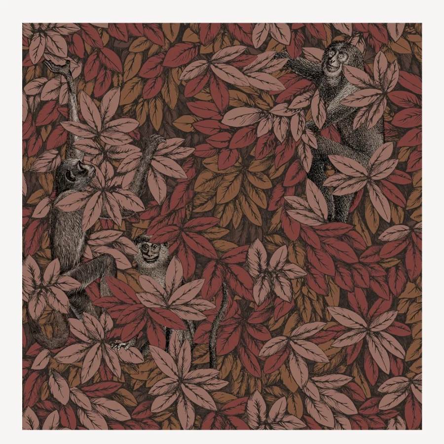 Fornasetti Autumnal Leaves Wallpaper Featuring Monkeys and Foliage Design