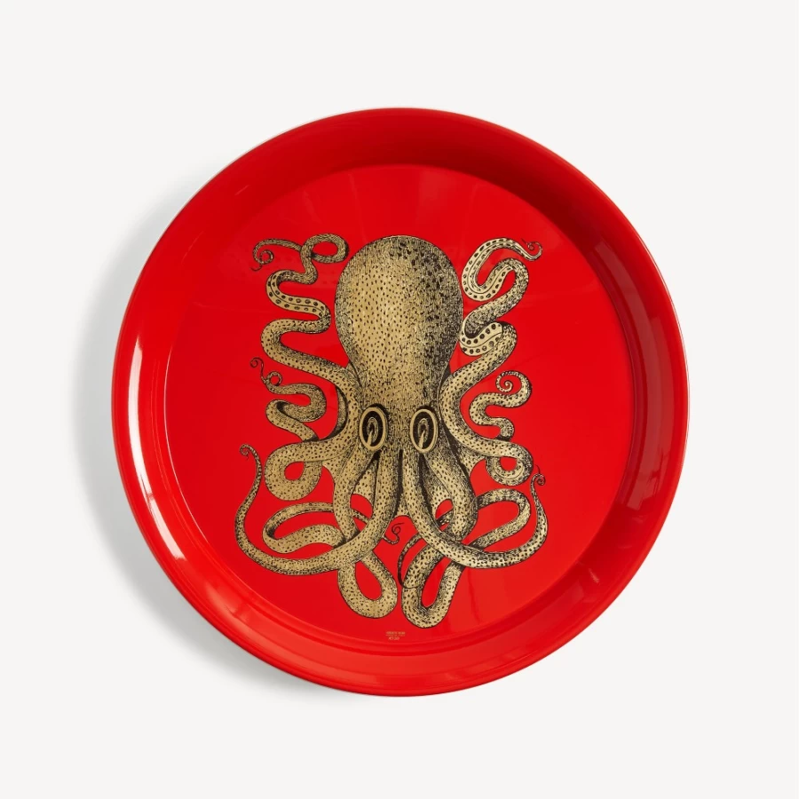 Fornasetti Polipo Tray in Gold and Red - Decorative Collectible Tray