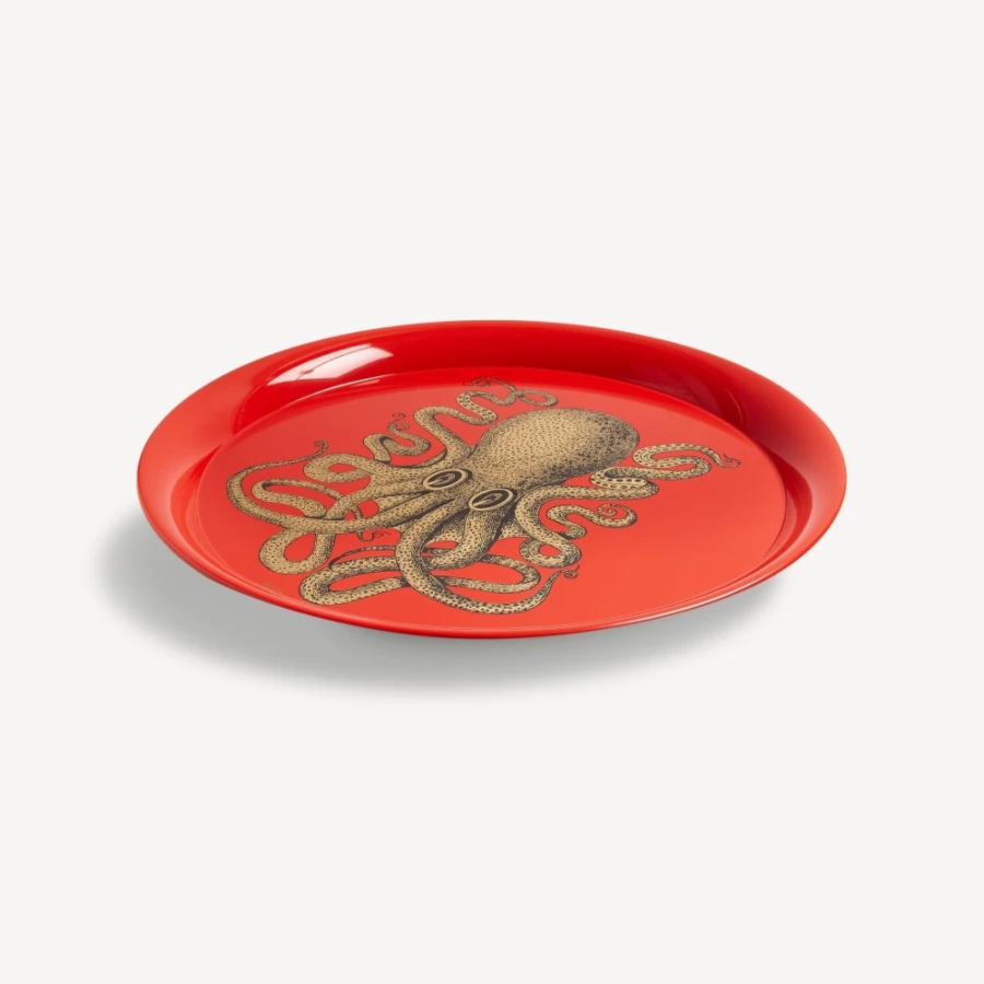 Fornasetti Polipo Tray in Gold and Red - Decorative Collectible Tray
